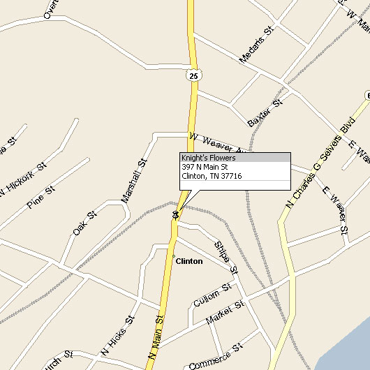 Map to Knight's Flowers in Clinton, Tennessee (TN).