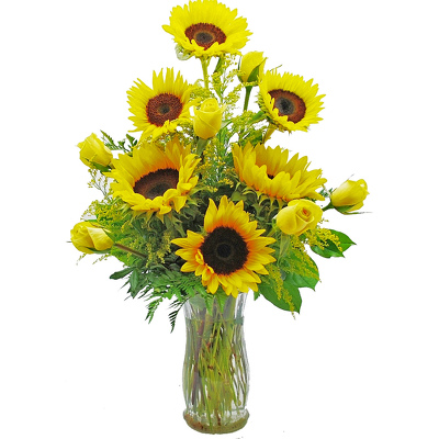 Roses & Sunflowers Bouquet from your local Clinton,TN florist, Knight's Flowers