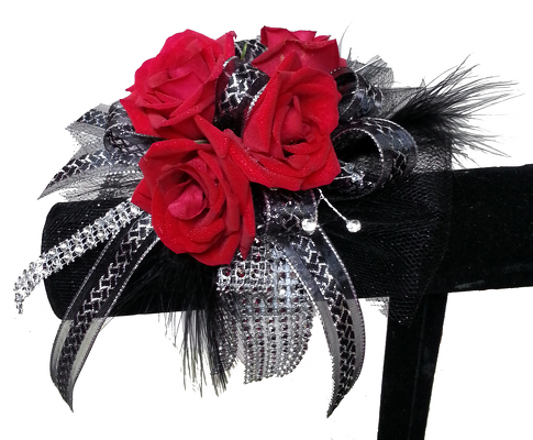 Black Tie Wrist Corsage from your local Clinton,TN florist, Knight's Flowers