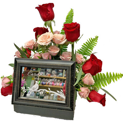 Cardinal Music Box Arrangement from your local Clinton,TN florist, Knight's Flowers