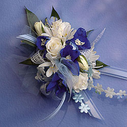 Blue and White Shoulder Corsage