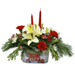 Happy Holidays Centerpiece from your local Clinton,TN florist, Knight's Flowers
