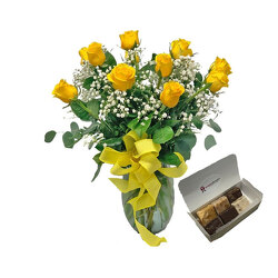 Long Stem Yellow Roses With Fudge from your local Clinton,TN florist, Knight's Flowers