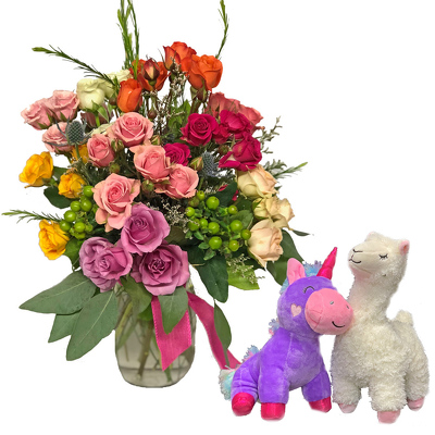 Color Crush Rose Garden w/plush from your local Clinton,TN florist, Knight's Flowers