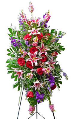 Stargazers & Roses Standing Spray from your local Clinton,TN florist, Knight's Flowers