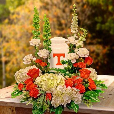 Big Orange Urn Arrangement  from your local Clinton,TN florist, Knight's Flowers