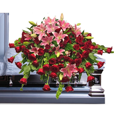Stargazers & Roses Casket Spray from your local Clinton,TN florist, Knight's Flowers