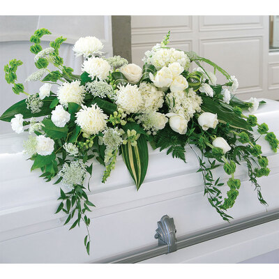 White Reflections Casket Spray from your local Clinton,TN florist, Knight's Flowers