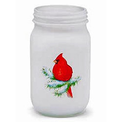 Glass Jar with Cardinal from your local Clinton,TN florist, Knight's Flowers