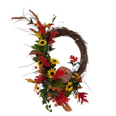 Fall Silk Pumpkin Wreath from your local Clinton,TN florist, Knight's Flowers